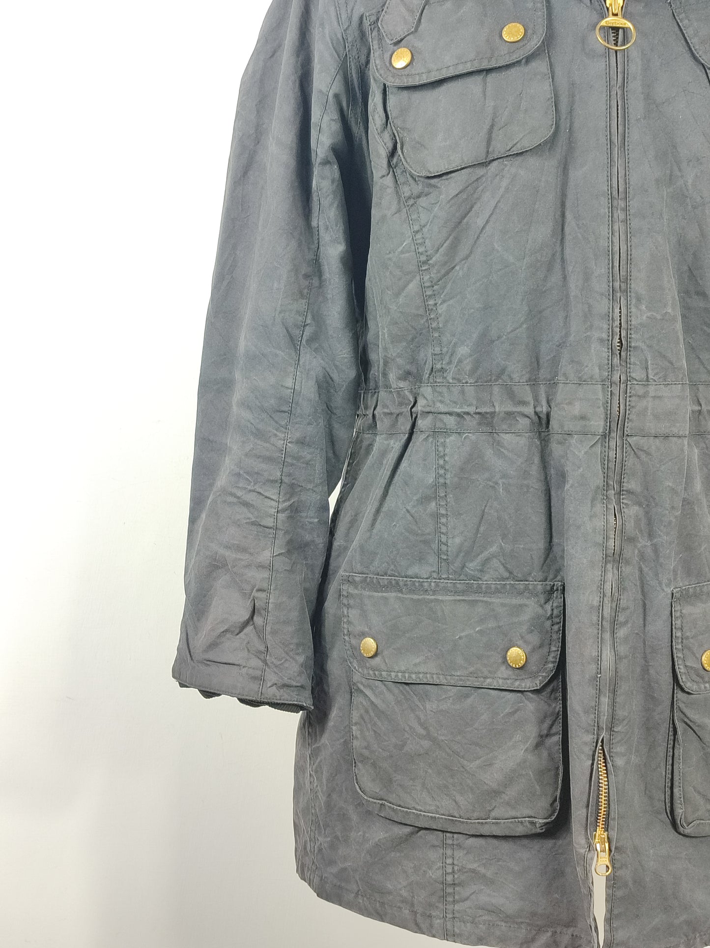 Parka Barbour International da donna cerato nero Uk14 - Lady Waxed Jacket with hood Medium