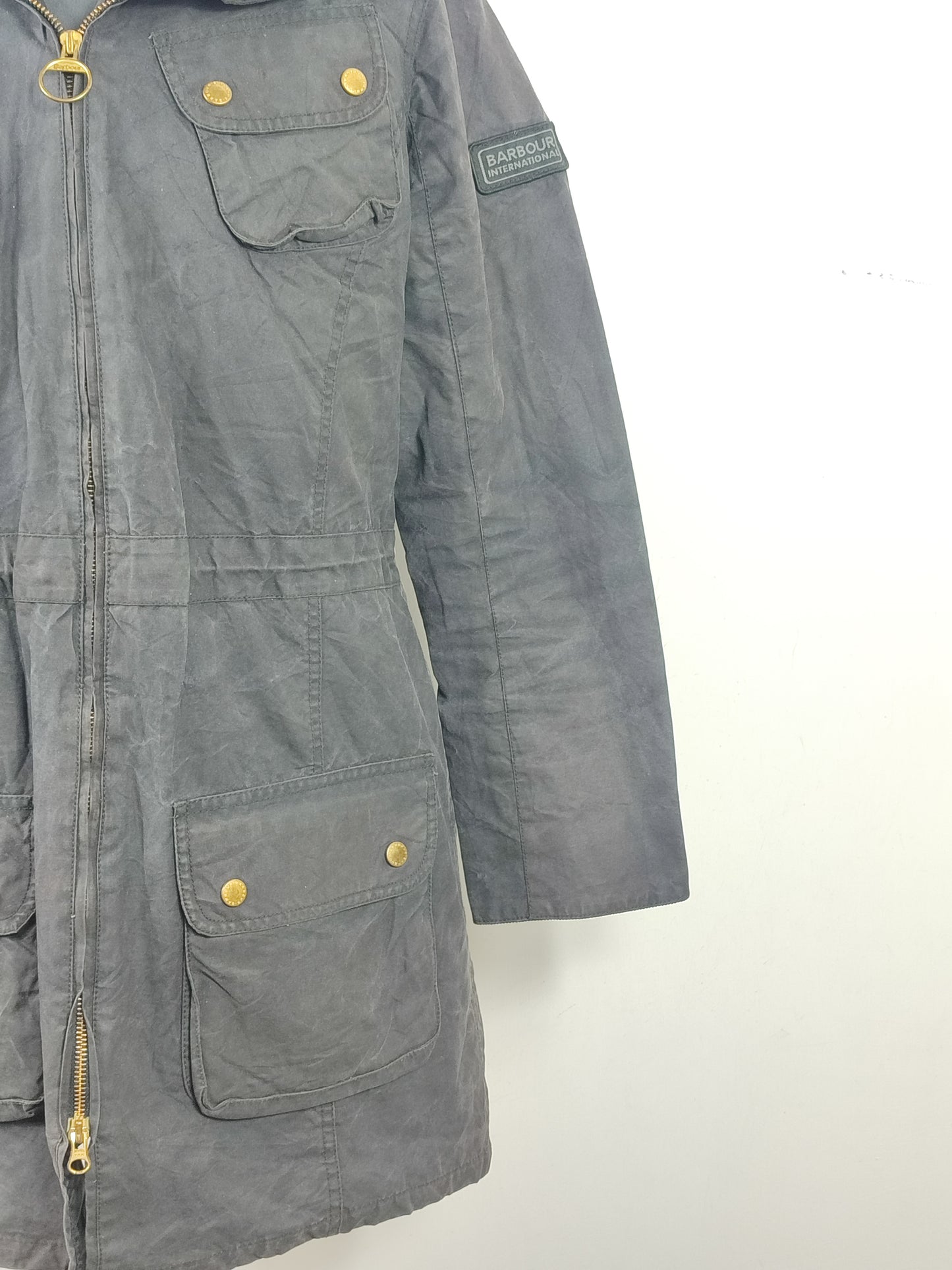 Parka Barbour International da donna cerato nero Uk14 - Lady Waxed Jacket with hood Medium