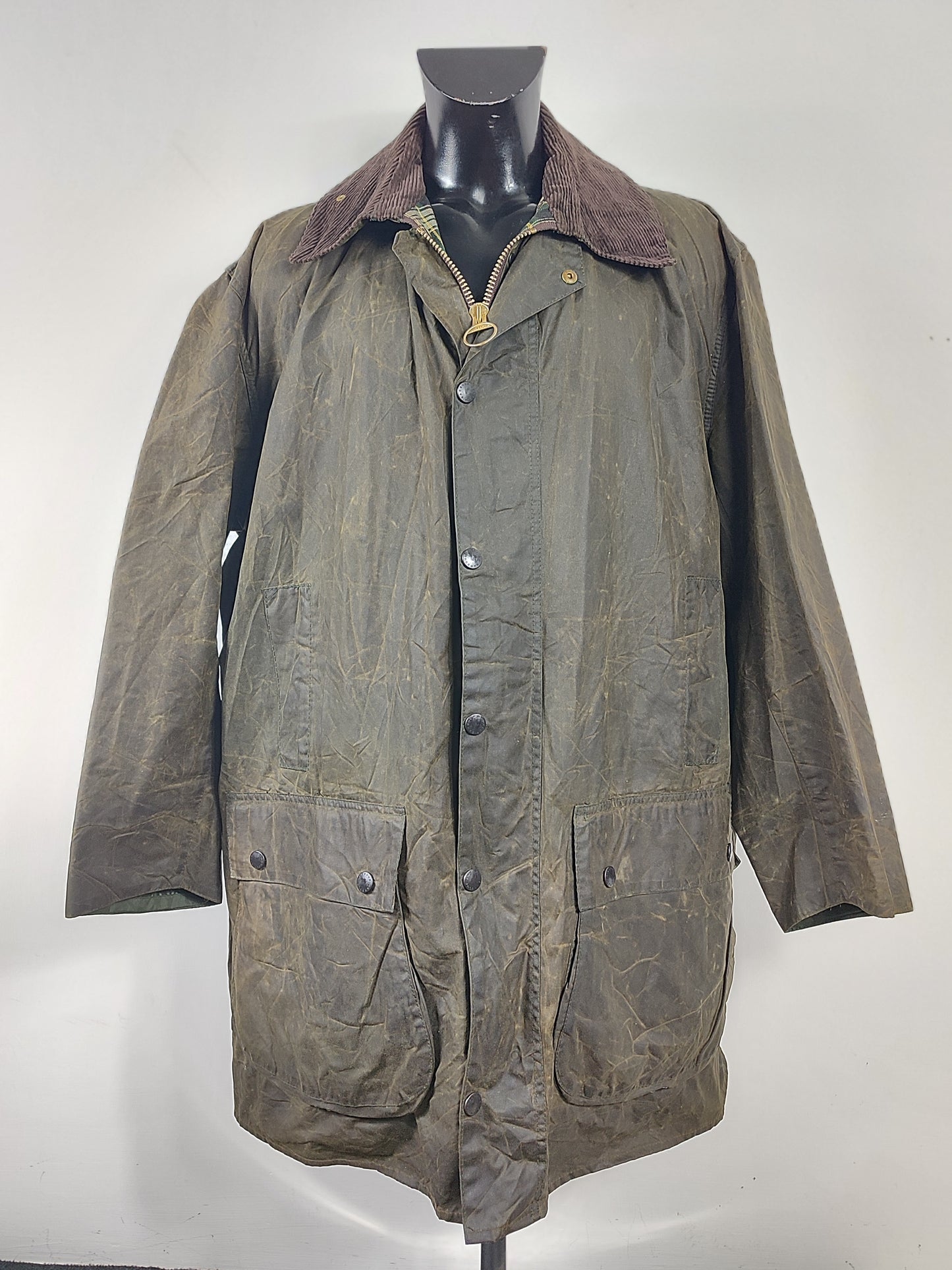 Barbour Giacca Uomo Border Verde Vintage C48/122cm Xlarge- Green wax Vintage Coat XL