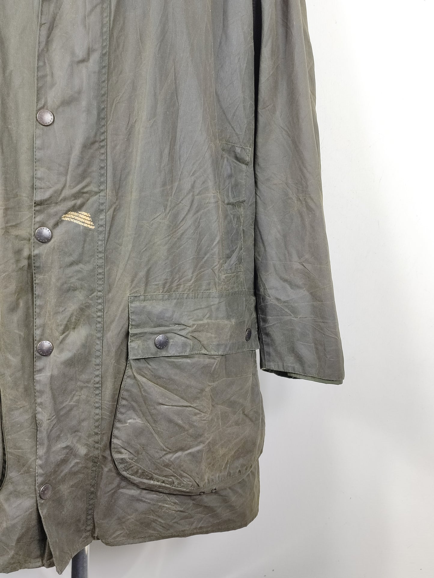 Barbour Giacca Uomo Border Verde Vintage C48/122cm Xlarge- Green Man wax Vintage Coat XL