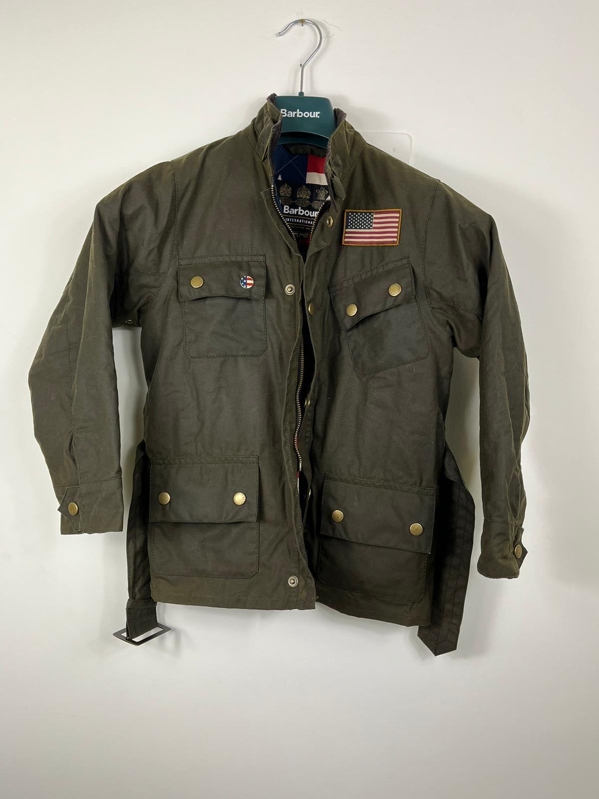 Giacca Barbour International Mc Queen verde cerato bambino Small Waxed green Jacket size 6/7 kid