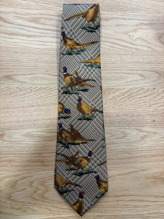 Cravatta inglese in seta tartan con fagiano- English Tartan pheasant Silk Tie