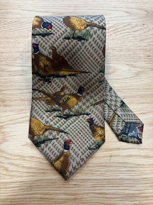 Cravatta inglese in seta tartan con fagiano- English Tartan pheasant Silk Tie