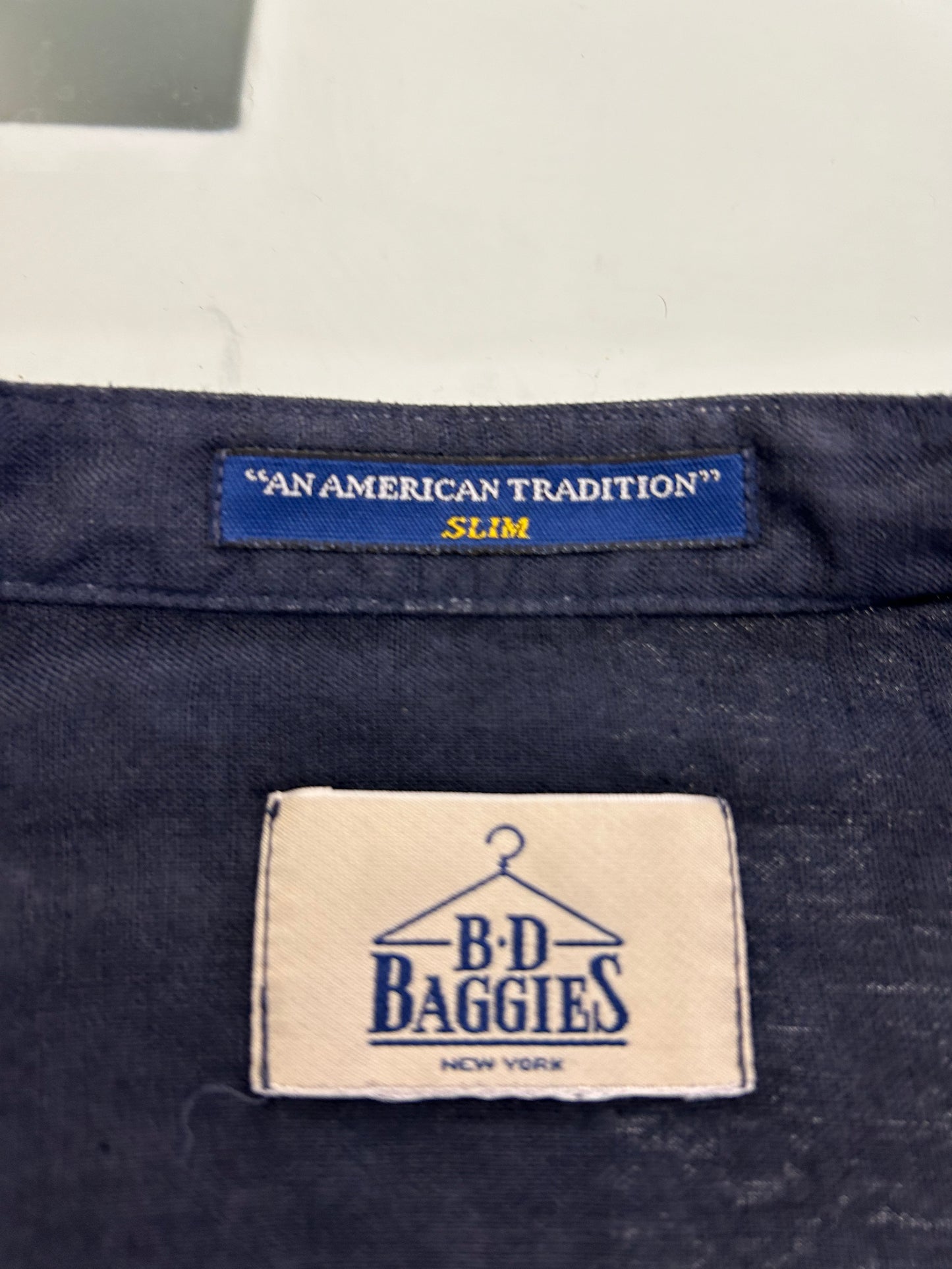 Camicia blu slim fit in lino collo alla coreana modello Dexter by B.D. BAGGIES
