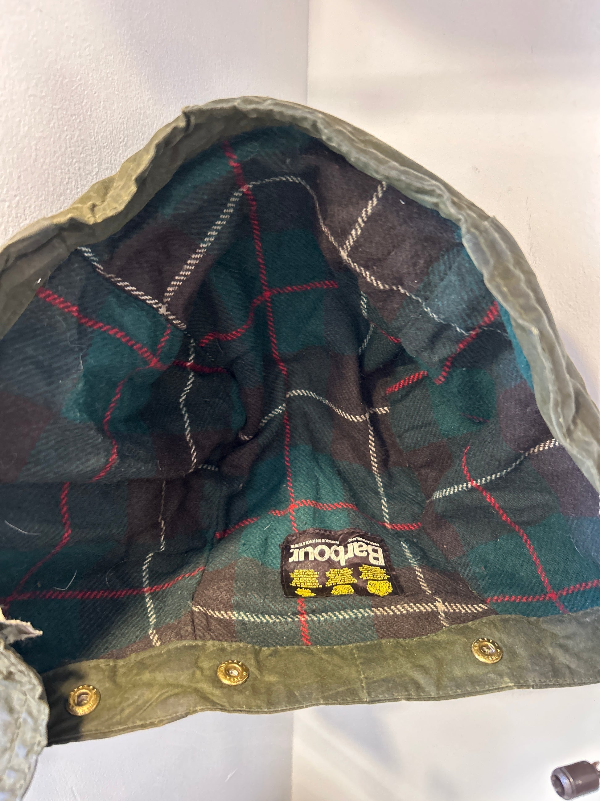 RARO Cappuccio Barbour vintage verde per Northumbria cerato Taglia Unica -Rare Northumbria Hood A411 - Shop In London
