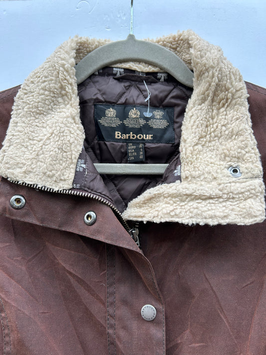 Barbour giacca marrone da donna UK10 tg.40 brown short wax Cushat lady coat