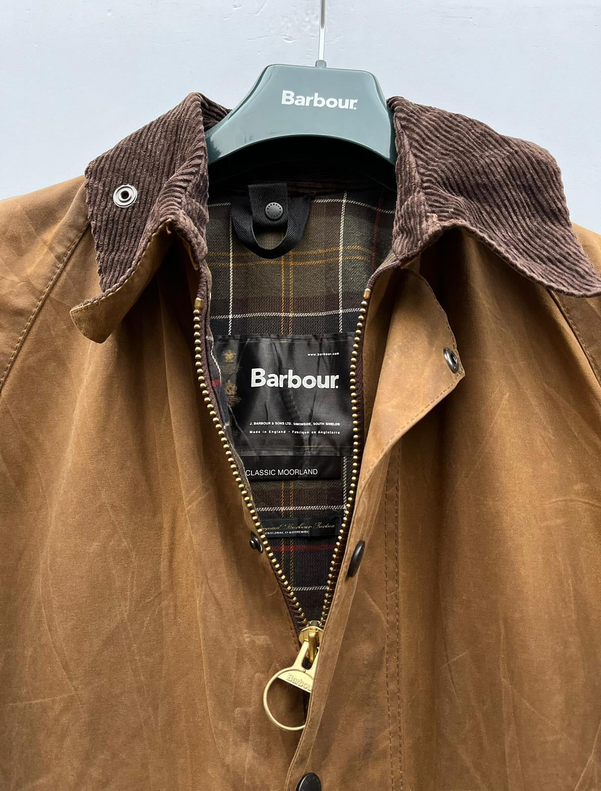 Barbour Giacca Moorland Beige C38/97 cm- Beige Waxed jacket size c38 tg. 48 ita