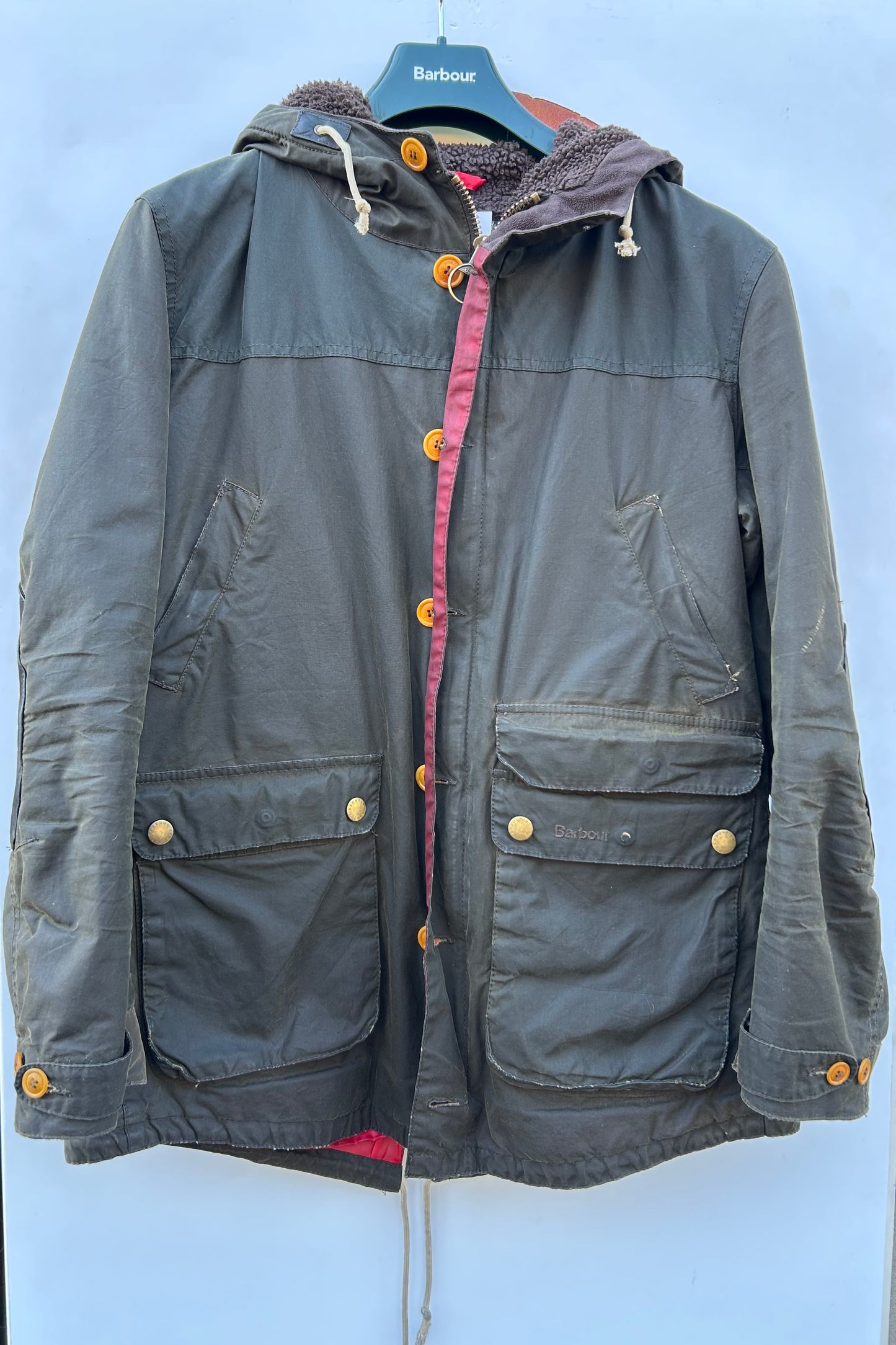 RARO GameParka Barbour verde con cappuccio Large - Wax Green Game Parka Size Large