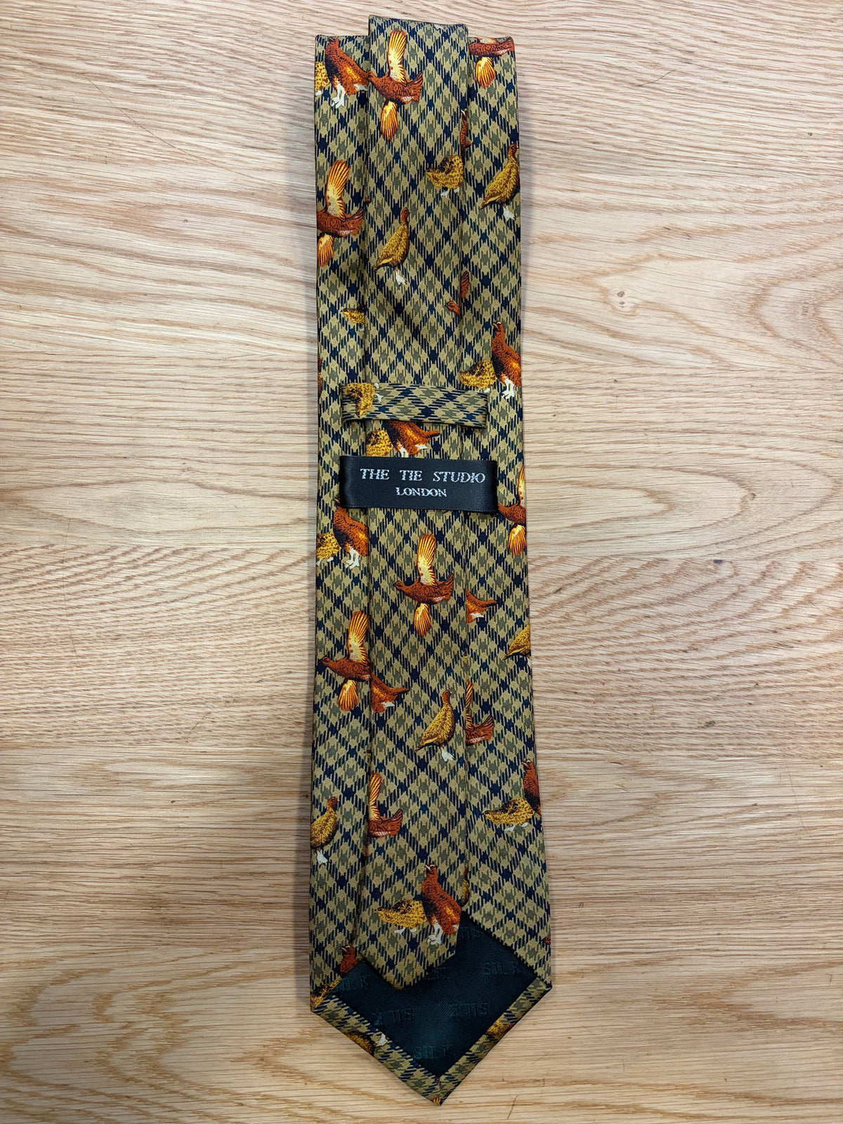 Cravatta inglese in seta tartan con Gallo cedrone - English Tartan grouse Tie