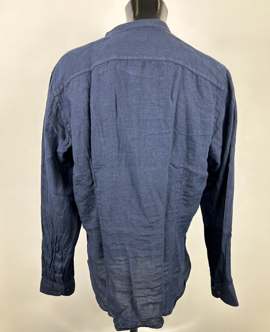 Camicia blu slim fit in lino collo alla coreana modello Dexter by B.D. BAGGIES
