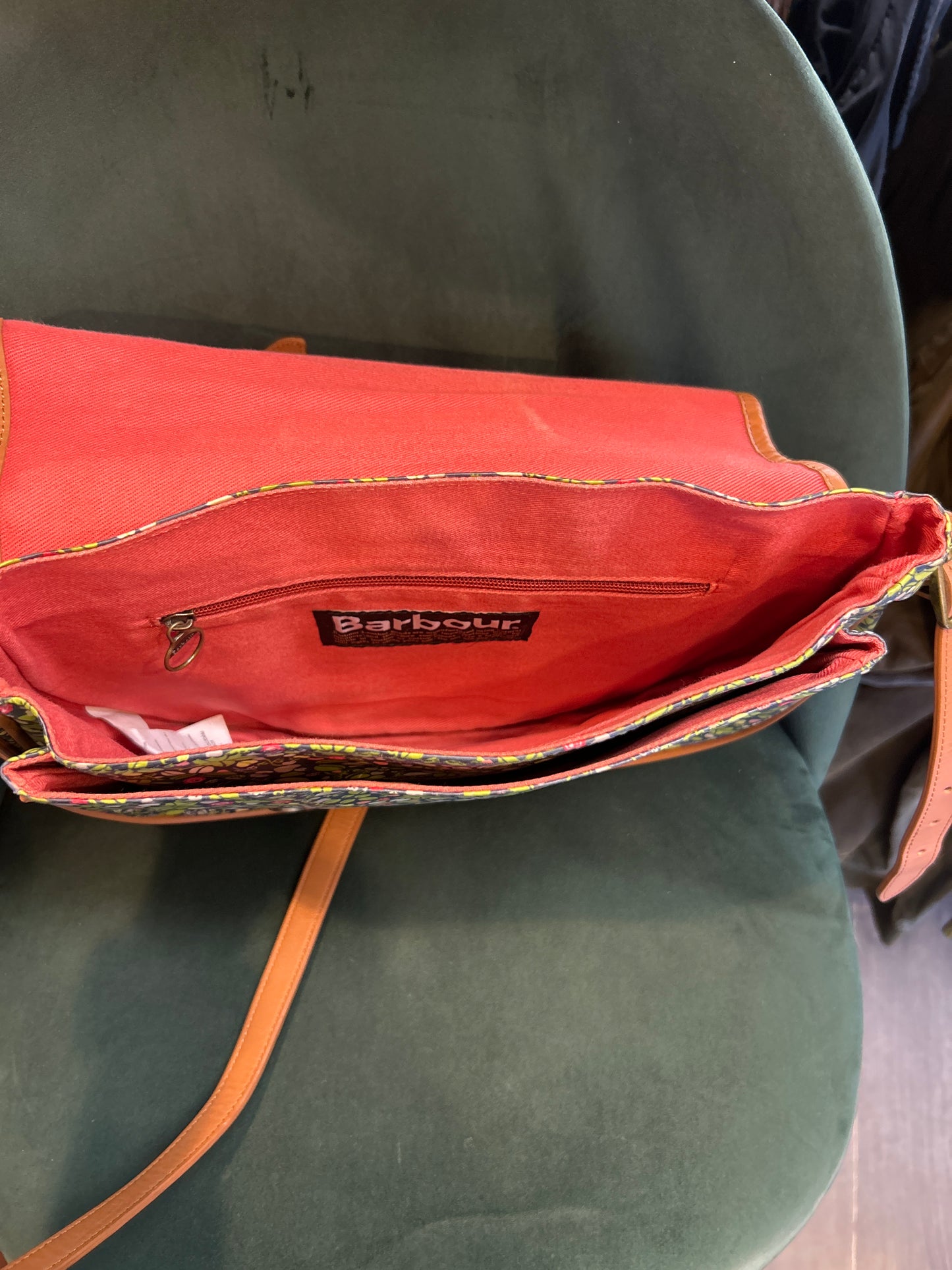 Borsa Barbour vintage a tracolla con fantasia e inserti in pelle