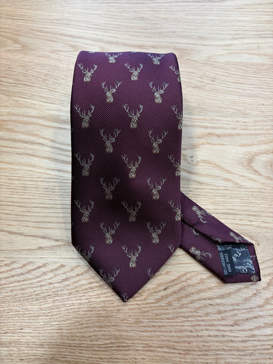 Cravatta inglese bordeaux con cervo - English Bordeaux Head Stag Tie