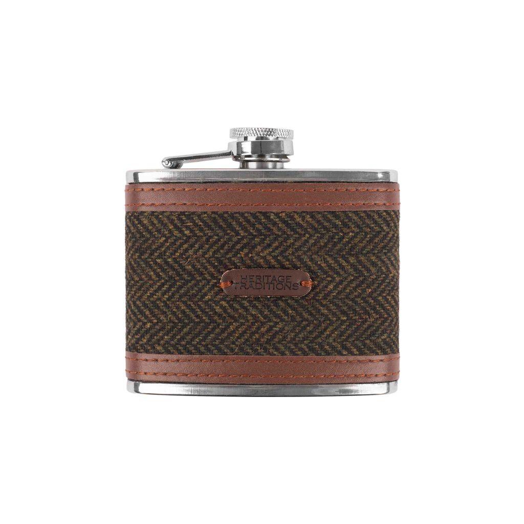 Fiaschetta In tweed verde a spina di pesce da 4 oz