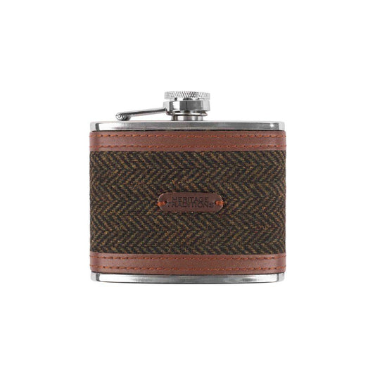 Fiaschetta In tweed verde a spina di pesce da 4 oz - Shop In London