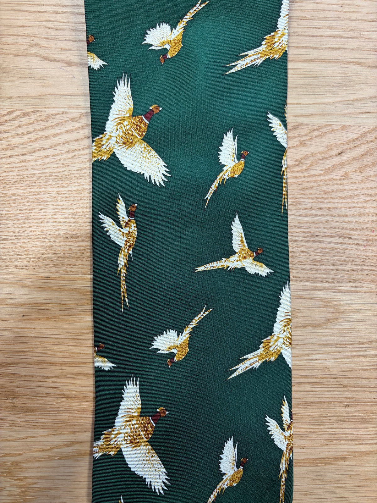 Cravatta inglese in sete verde con fagiani - English Green Pheasant Silk tie