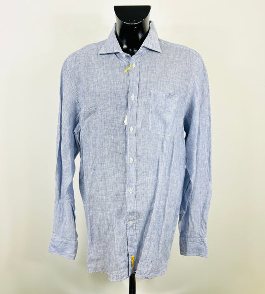 Camicia a righe blu e bianca in lino modello Dexter slim fit by B.D. BAGGIES
