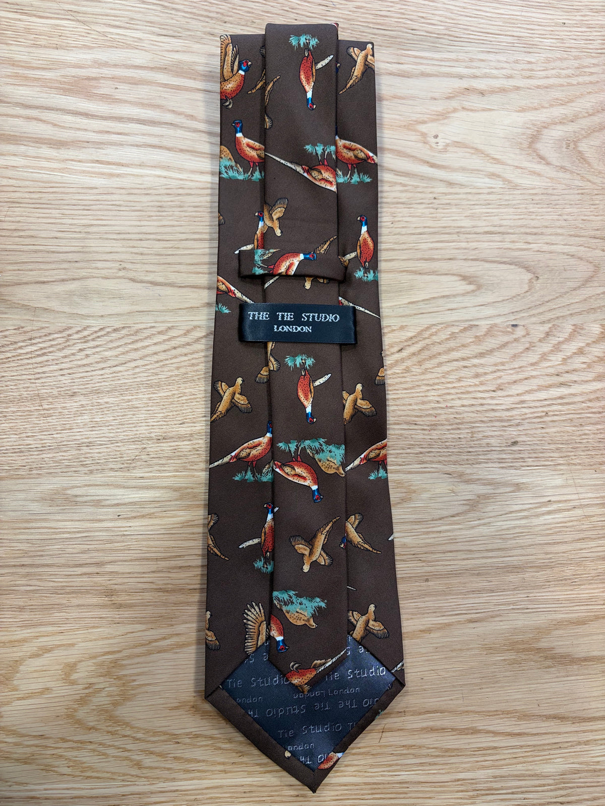 Cravatta inglese marrone con fagiano- English Brown pheasant Tie