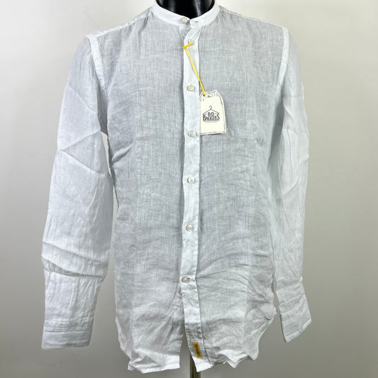 Camicia bianca slim fit in lino collo alla coreana modello Dexter by B.D. BAGGIES