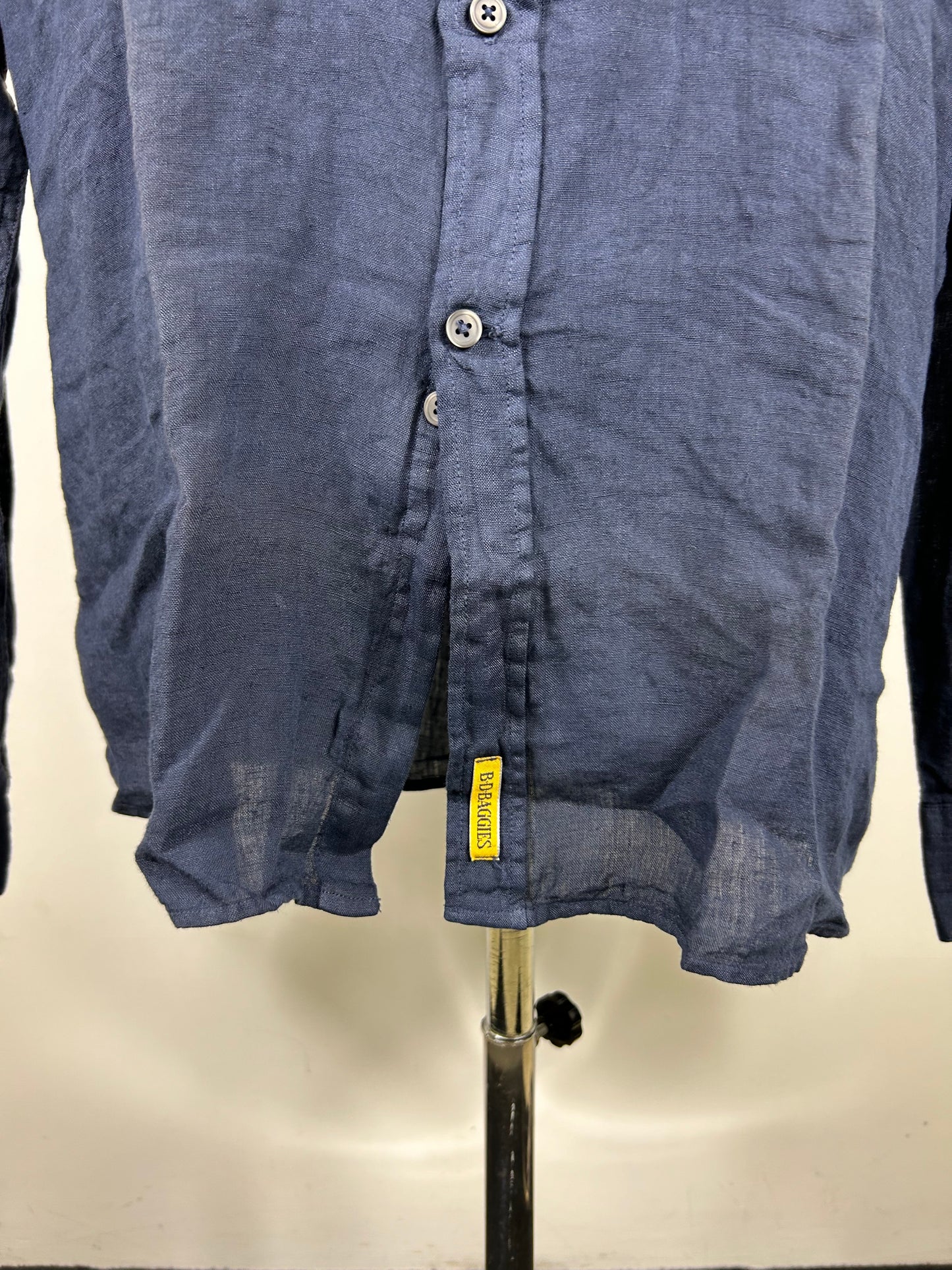 Camicia blu slim fit in lino collo alla coreana modello Dexter by B.D. BAGGIES