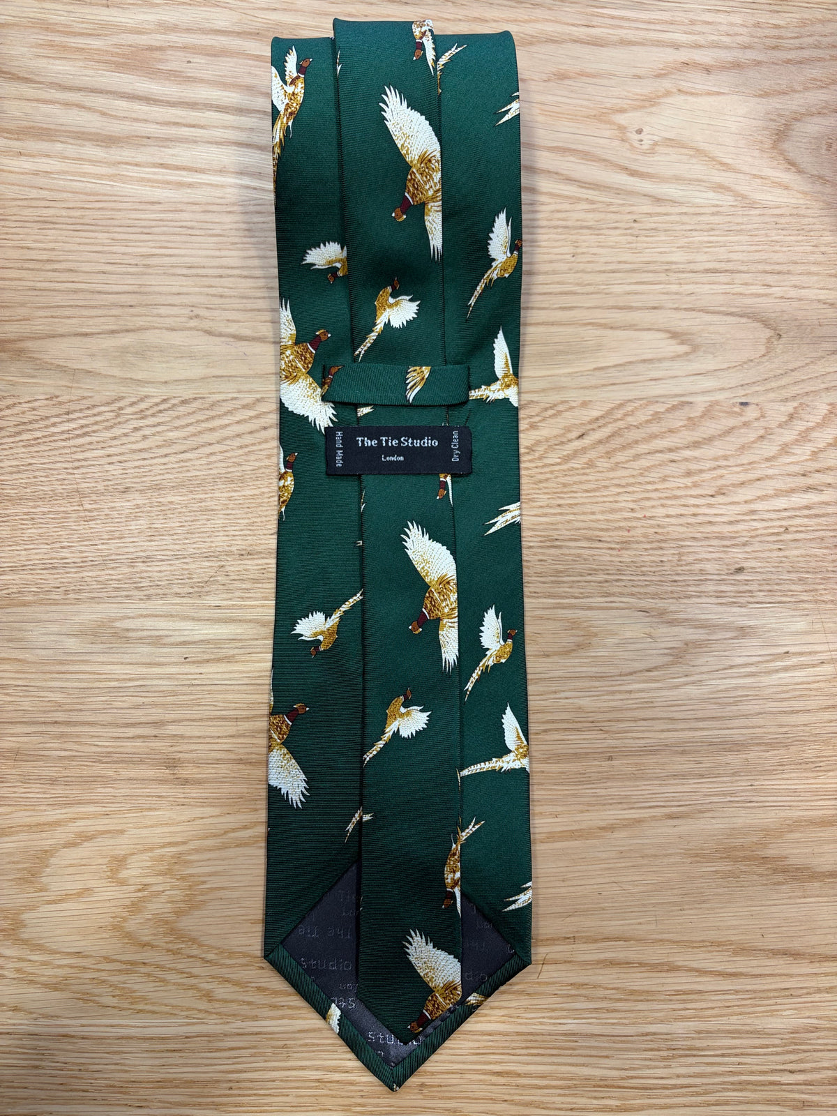 Cravatta inglese in sete verde con fagiani - English Green Pheasant Silk tie