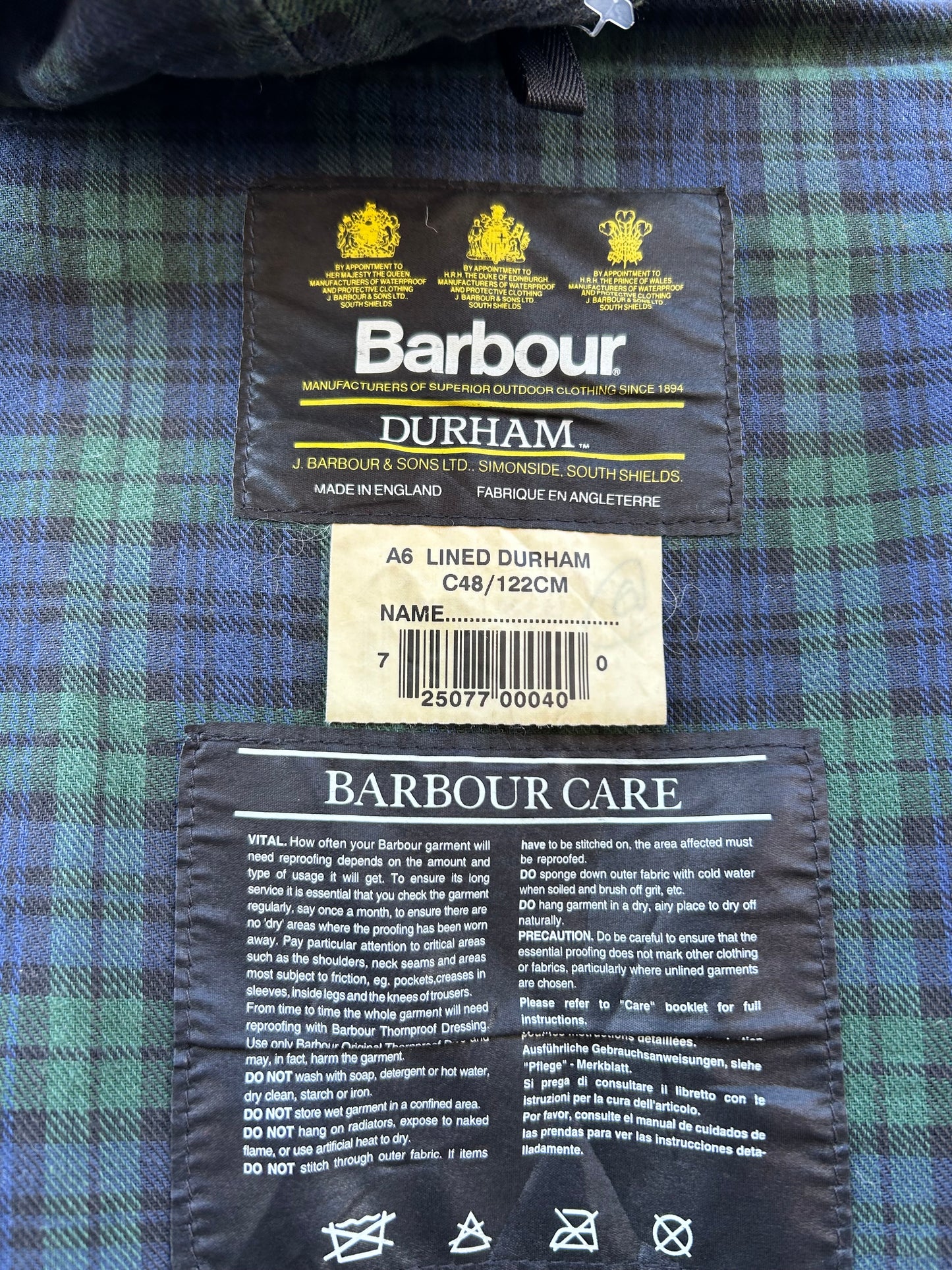 Barbour vintage Durham con cappuccio C48/122cm Navy Hooded waxed durham XL