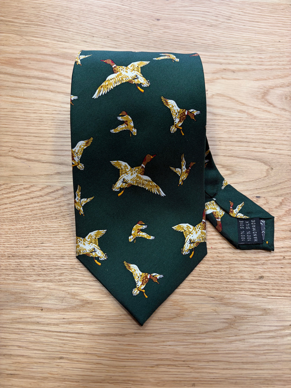Cravatta inglese in sete verde con germano reale - English Green Mallard silk Tie