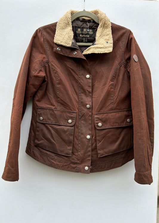 Barbour giacca marrone da donna UK10 tg.40 brown short wax Cushat lady coat