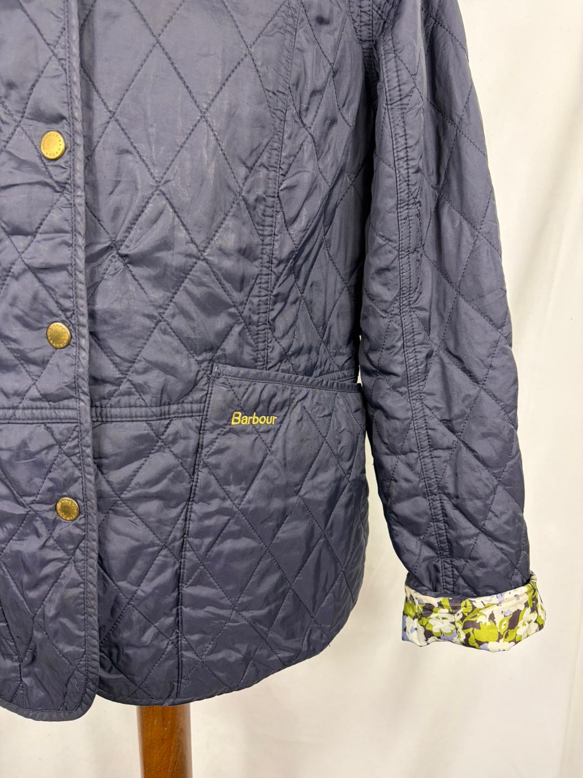 Giacca a vento Barbour Donna blu Uk14 Quilted Navy printed Lidds lady jacket size Medium - Shop In London
