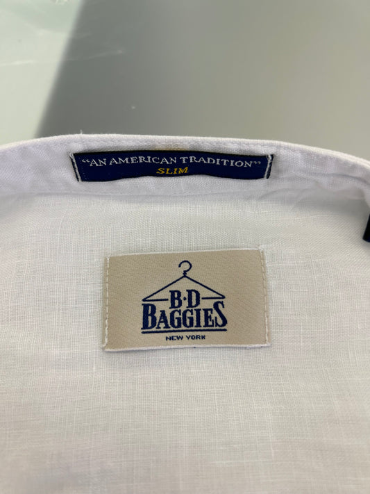 Camicia bianca slim fit in lino collo alla coreana modello Dexter by B.D. BAGGIES