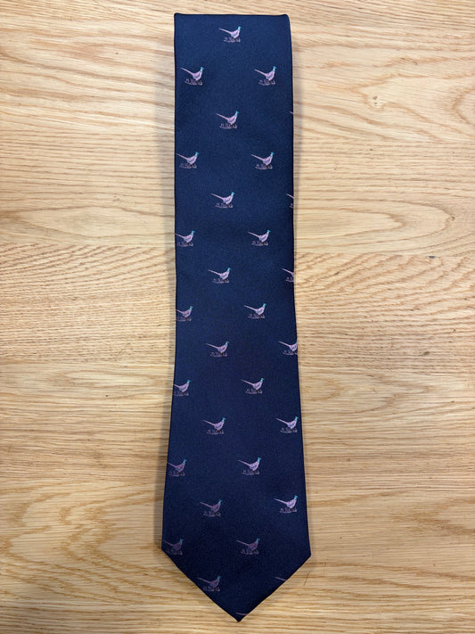 Cravatta inglese blu notte con fagiano - English Navy pheasant Tie