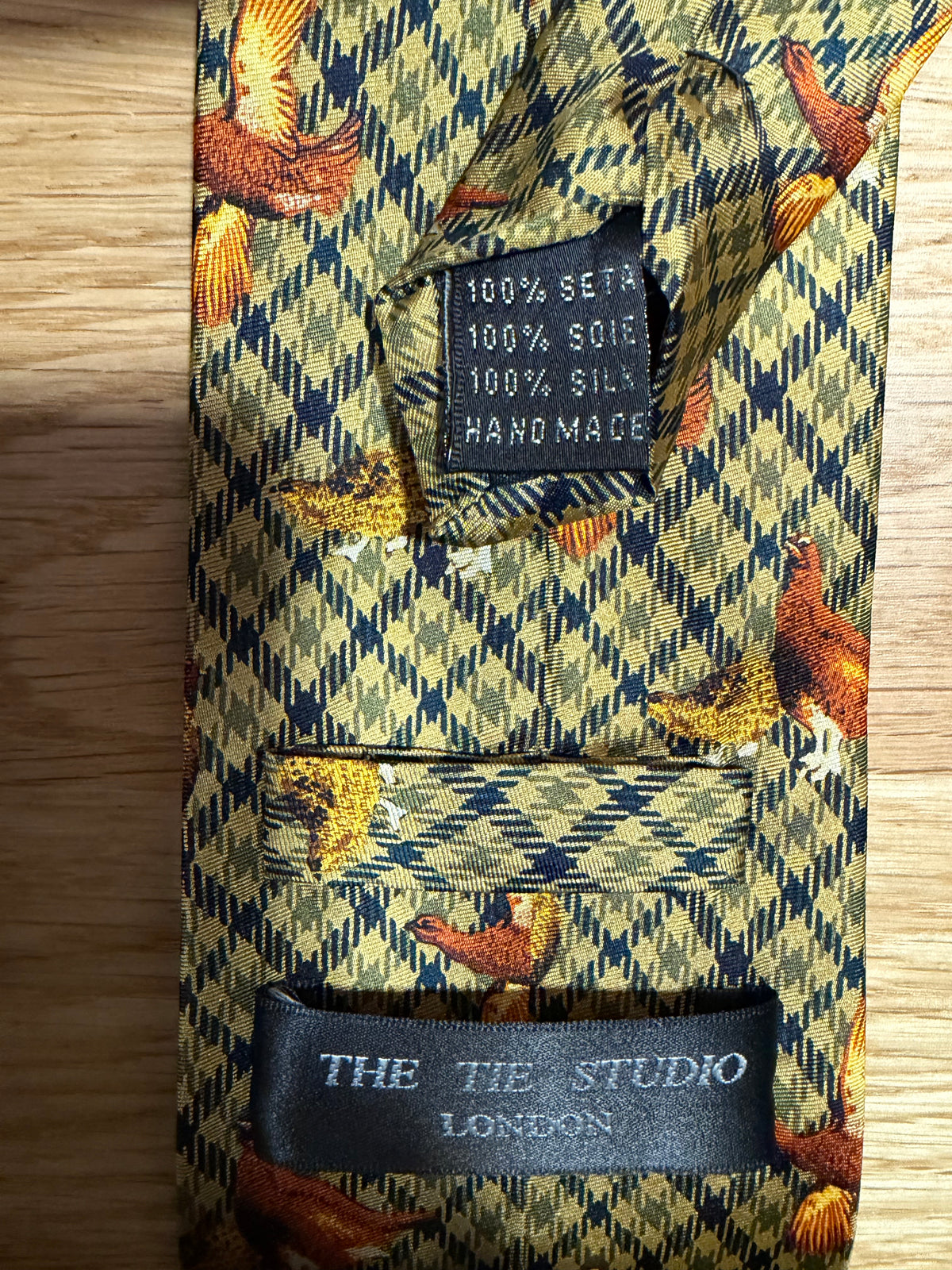 Cravatta inglese in seta tartan con Gallo cedrone - English Tartan grouse Tie