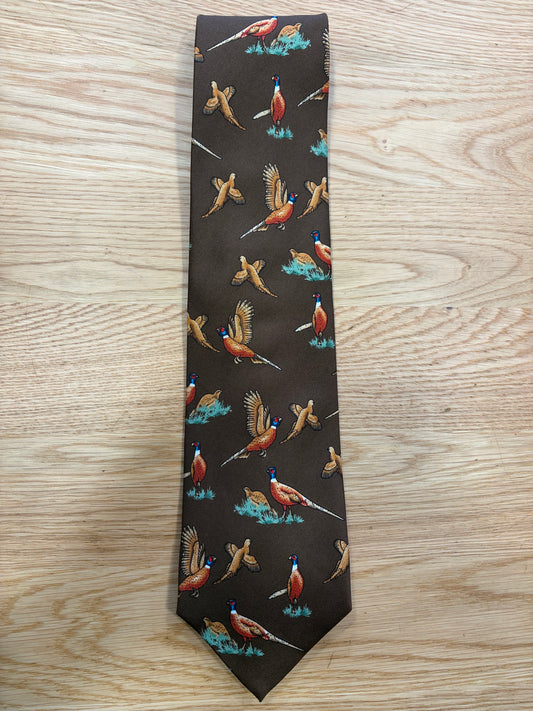 Cravatta inglese marrone con fagiano- English Brown pheasant Tie