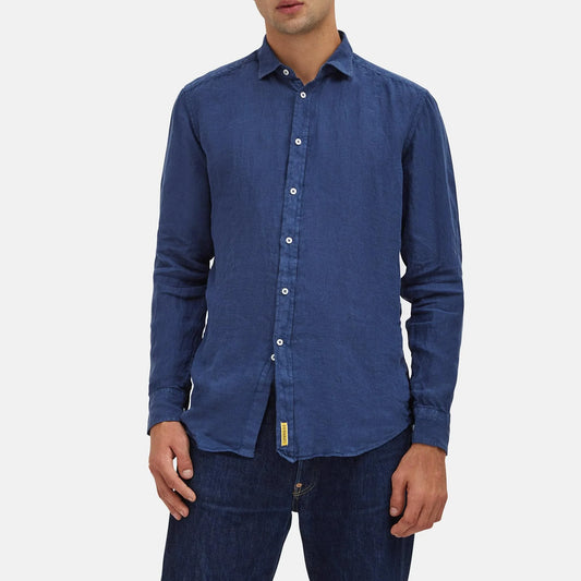 Camicia blu slim in lino modello Bradford by B.D. BAGGIES