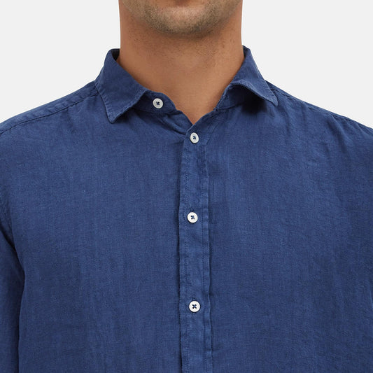 Camicia blu slim in lino modello Bradford by B.D. BAGGIES