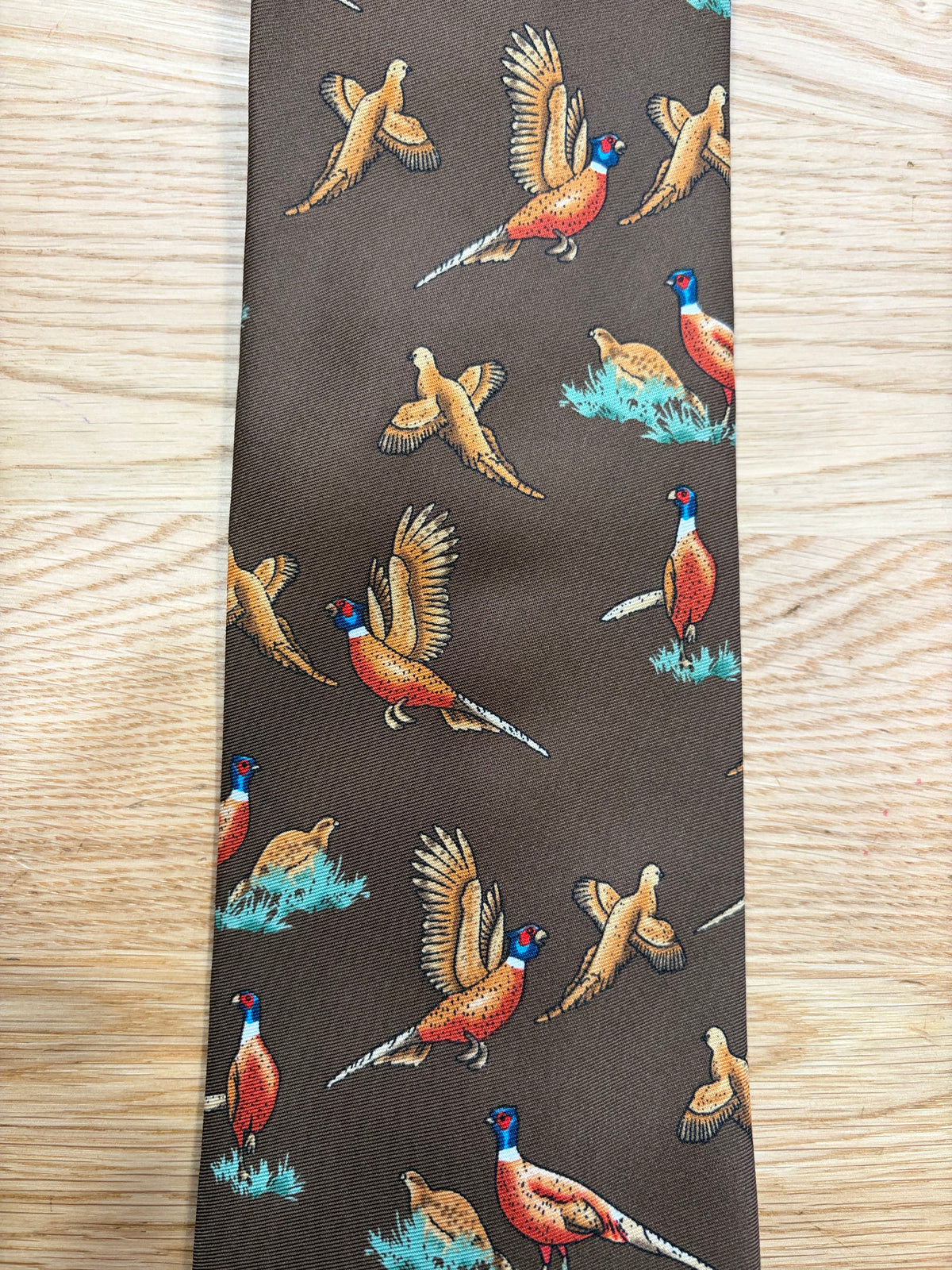 Cravatta inglese marrone con fagiano- English Brown pheasant Tie