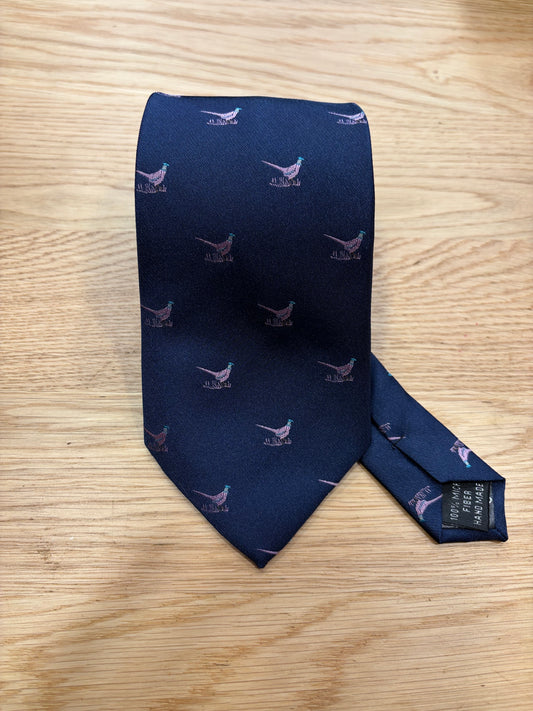 Cravatta inglese blu notte con fagiano - English Navy pheasant Tie