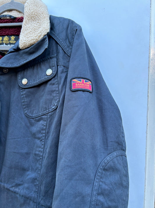 Barbour International Winter Broadstone da Donna blu  UK16 Tg. 44- winter navy lady coat Size uk16