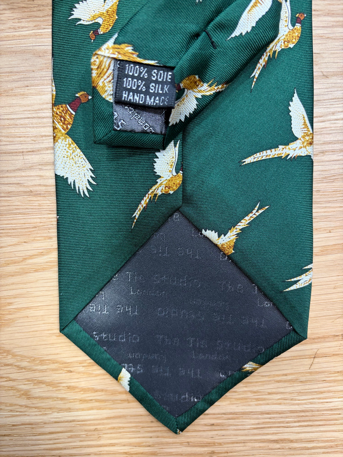 Cravatta inglese in sete verde con fagiani - English Green Pheasant Silk tie