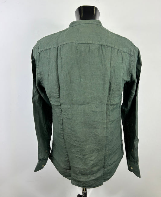 Camicia verde slim fit in lino collo alla coreana modello Dexter by B.D. BAGGIES