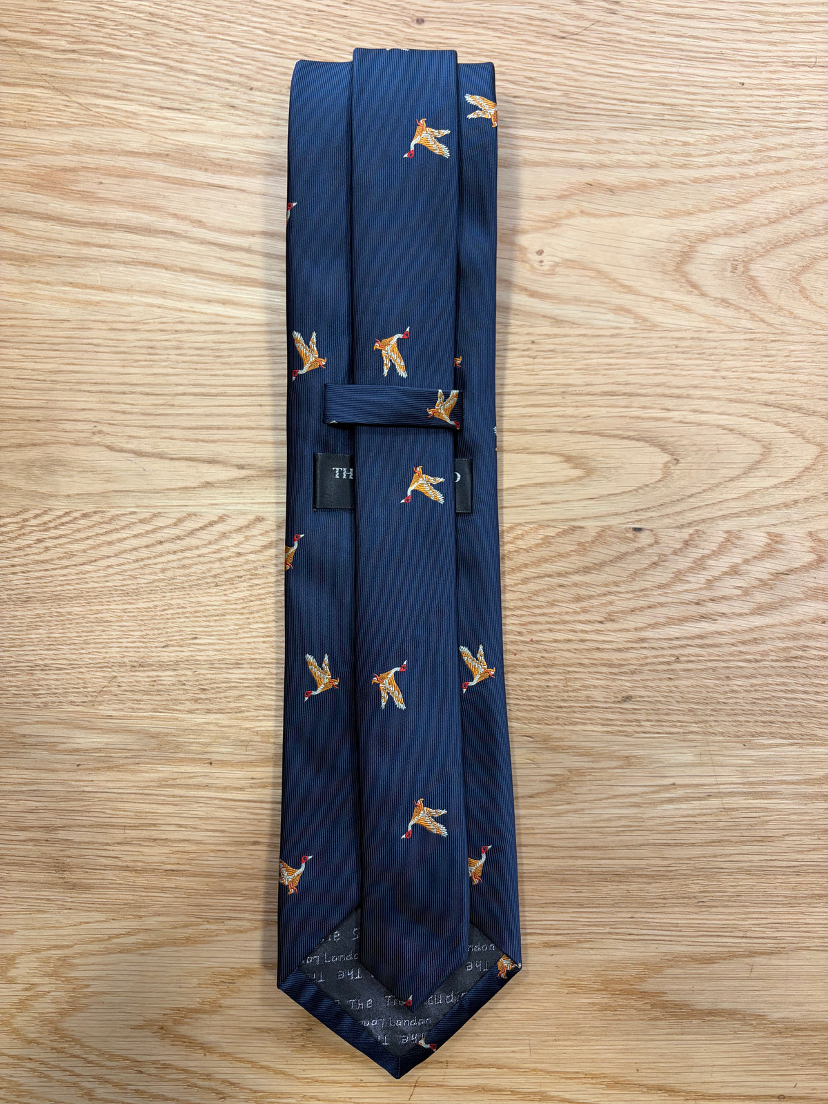 Cravatta inglese blu con germano reale che vola - English Navy mallard Tie