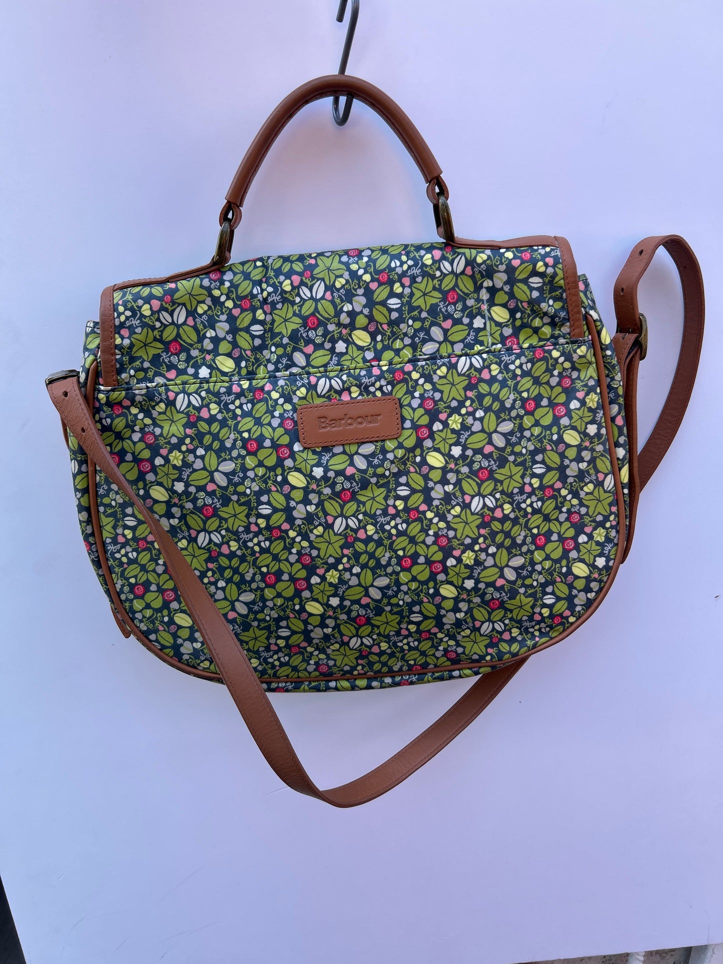 Borsa Barbour vintage a tracolla con fantasia e inserti in pelle