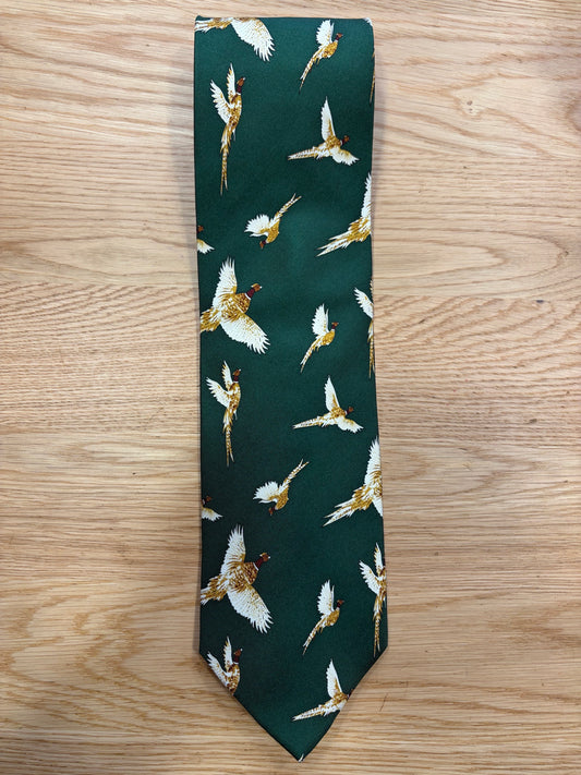 Cravatta inglese in sete verde con fagiani - English Green Pheasant Silk tie