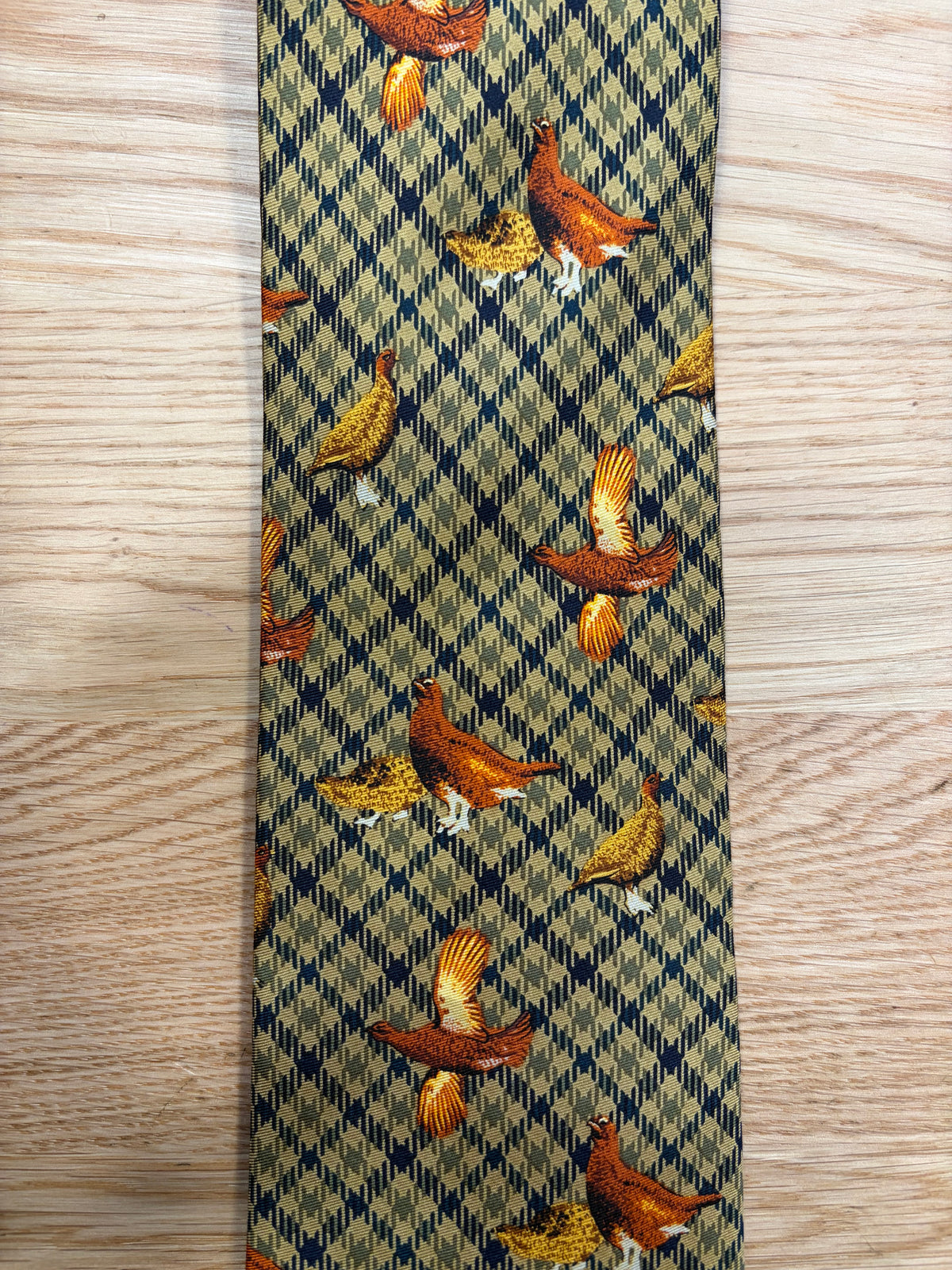 Cravatta inglese in seta tartan con Gallo cedrone - English Tartan grouse Tie