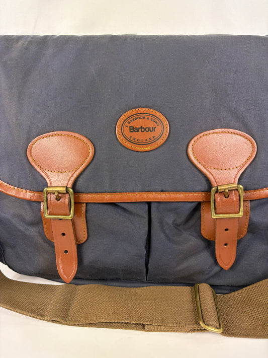 Borsa Barbour vintage a tracolla blu con inserti in pelle - Shop In London