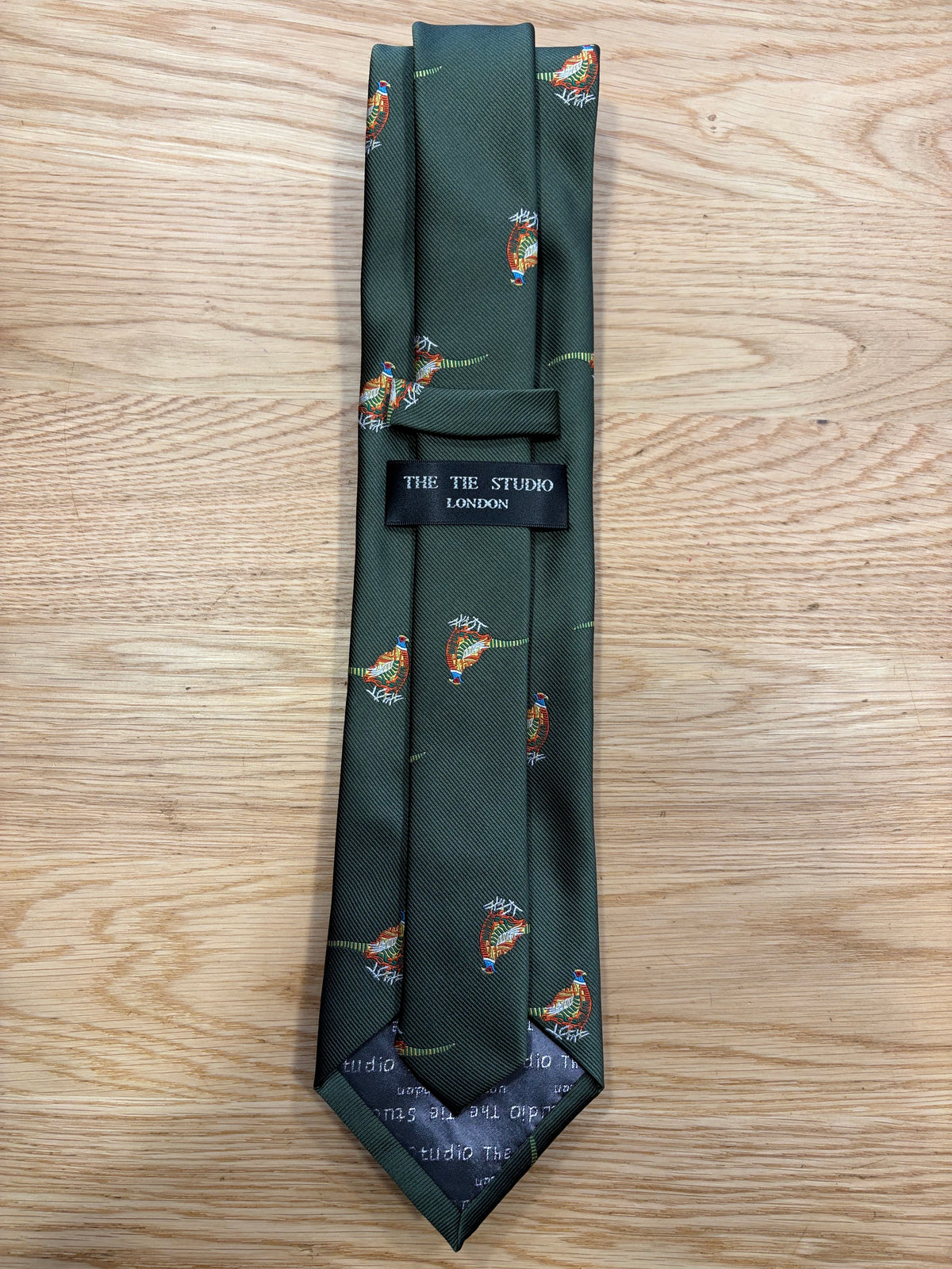 Cravatta inglese verde con fagiani colorati- English Green pheasant Tie