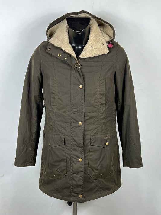Giacca Barbour verde imbottita con cappuccio UK14 -Green wax jacket size UK14 tg. 42