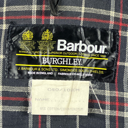RARO Barbour Burghley blu Vintage C40/102cm Medium Vintage wax Burghley coat M