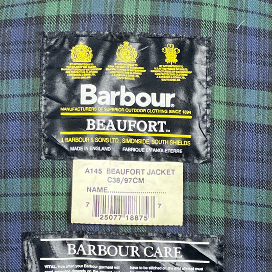 Barbour Giacca Beaufort vintage nero C38/97 cm -Black waxed Beaufort Jacket Size Small