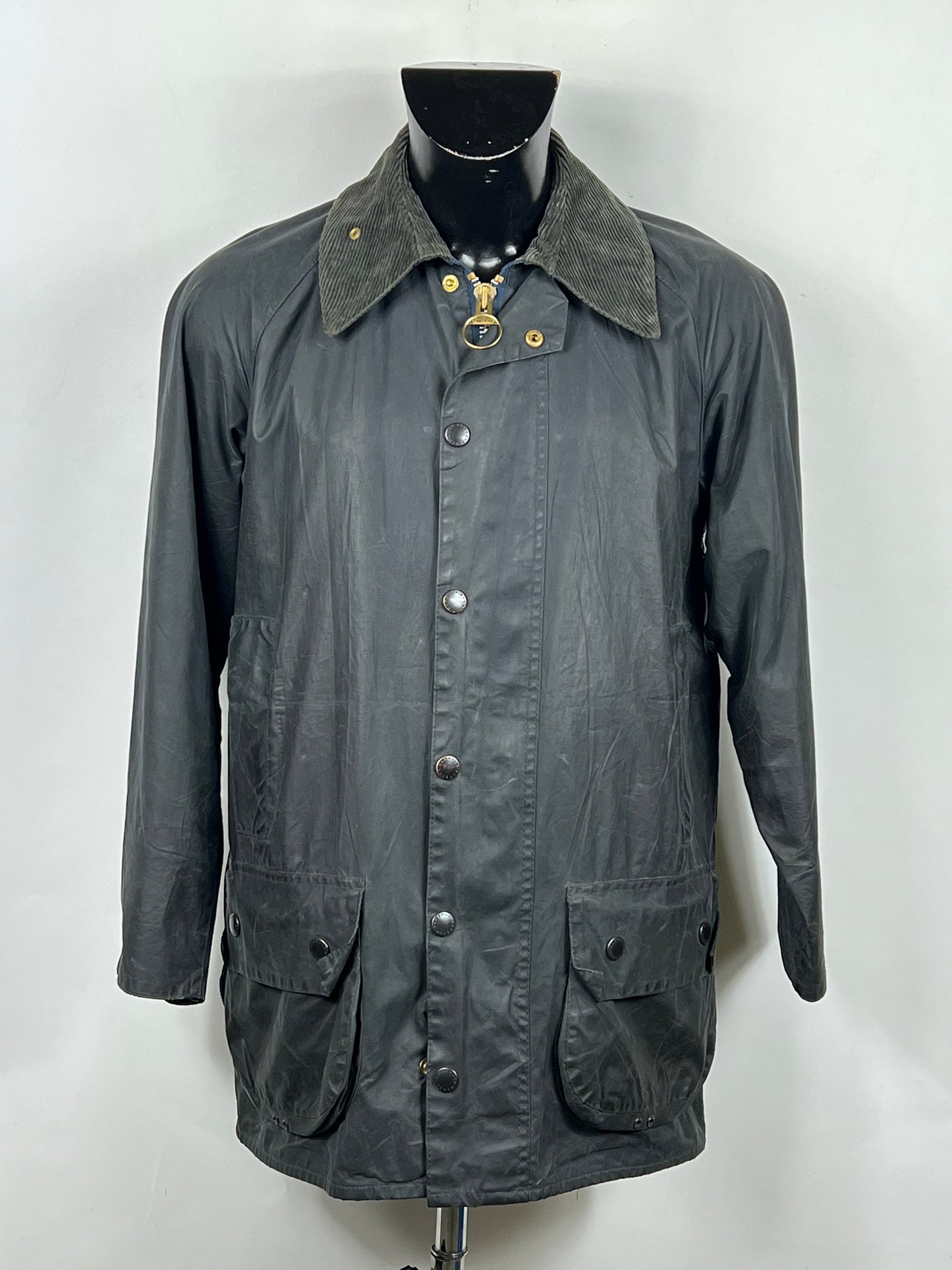 Barbour Giacca Beaufort vintage blu C38/97 cm -Navy waxed Beaufort Jacket Size Small