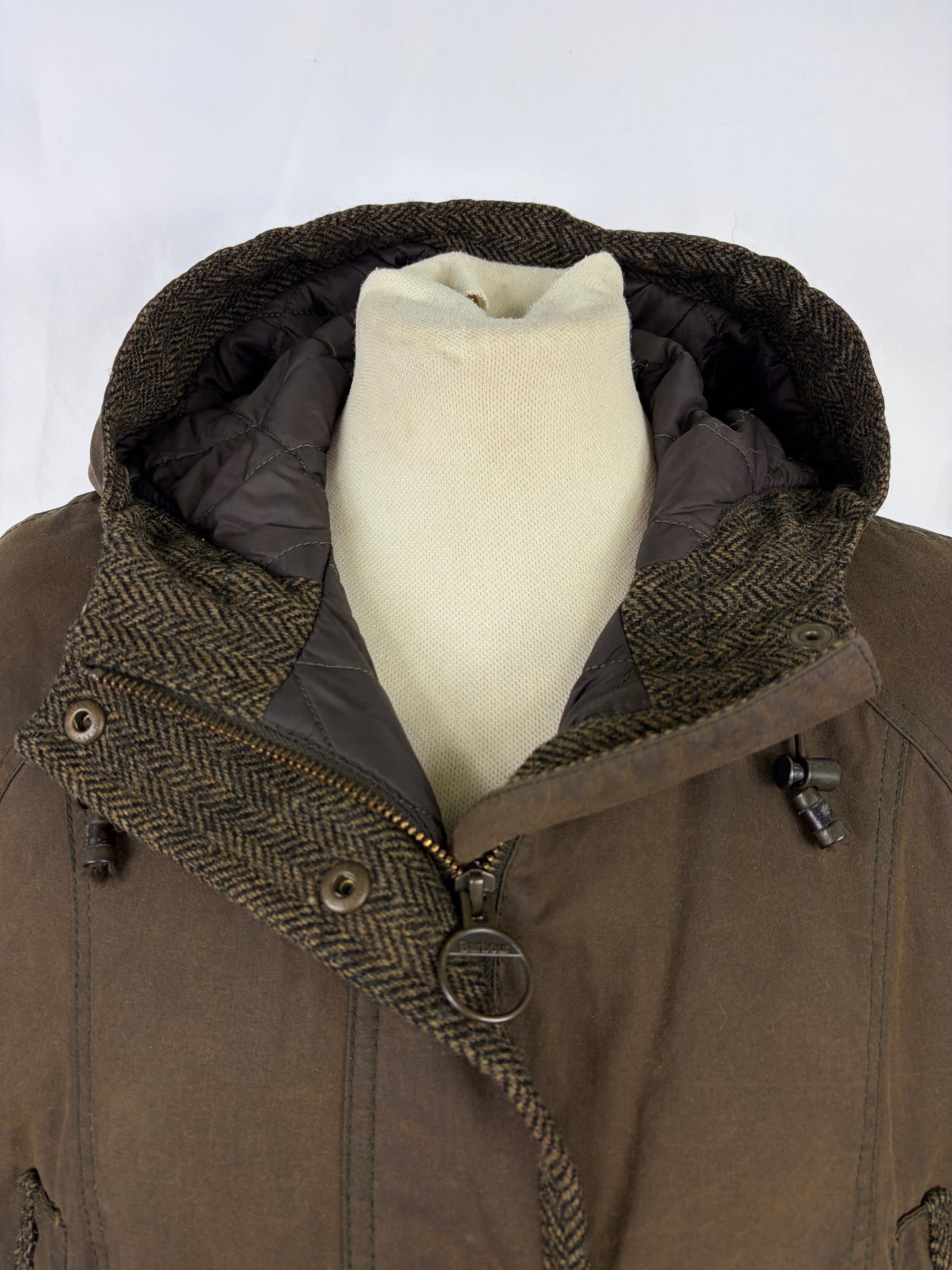 Giacca Barbour oliva Elkhorn con cappuccio e inserti in lana uk16 tg.46 - Lady Elkhorn Olive wax jacket size Uk16